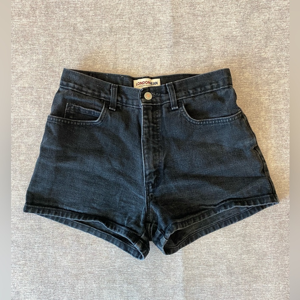 VINTAGE BLACK FADED HIGH WAIST LONDONJEAN DENIM JEAN SHORTS